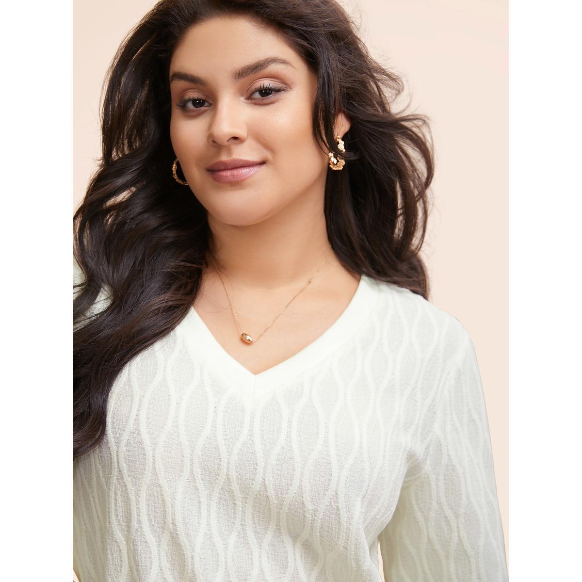 Plus Size Rib Knit Plain Elastic Cuffs Sweatshirt Women Ivory Timeless Non V-neck Elegant Sweatshirts BloomChic 30/6X Product Image