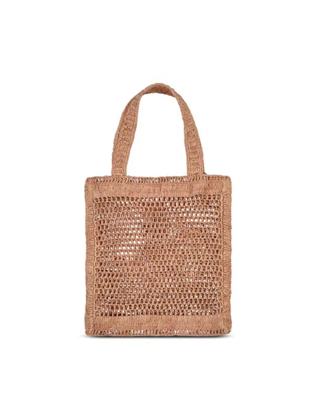CHLOÉ Summer Banana Embellished Crocheted Embroidered Faux Raffia Tote In Beige Product Image