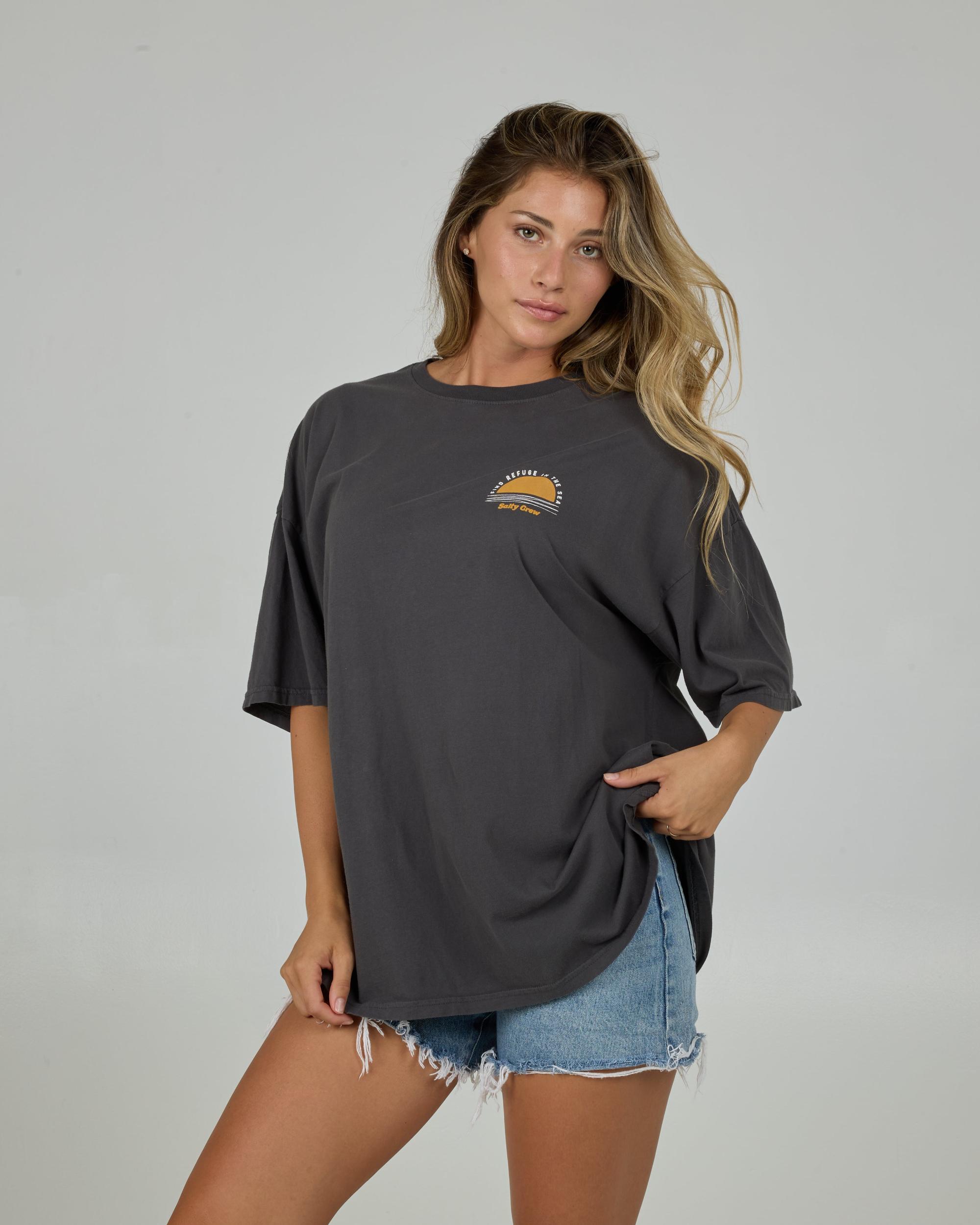 Palm Set Cover Up Tee - Charcoal Product Image