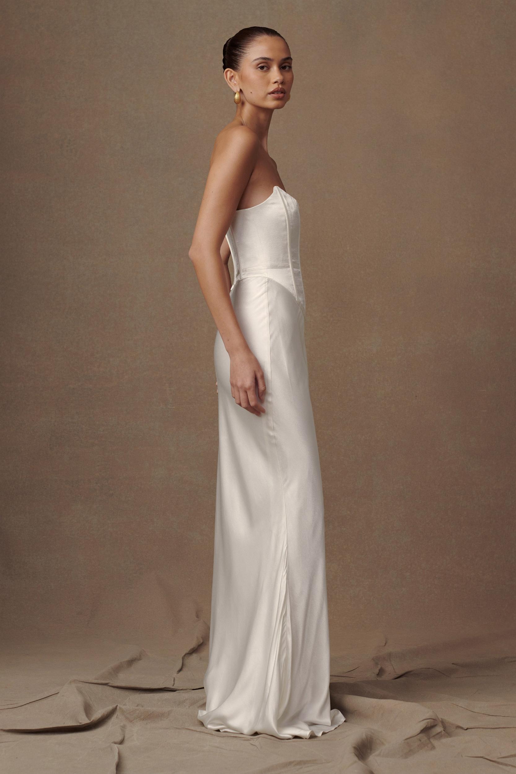Harlow Satin Strapless Maxi Dress - Ivory Product Image