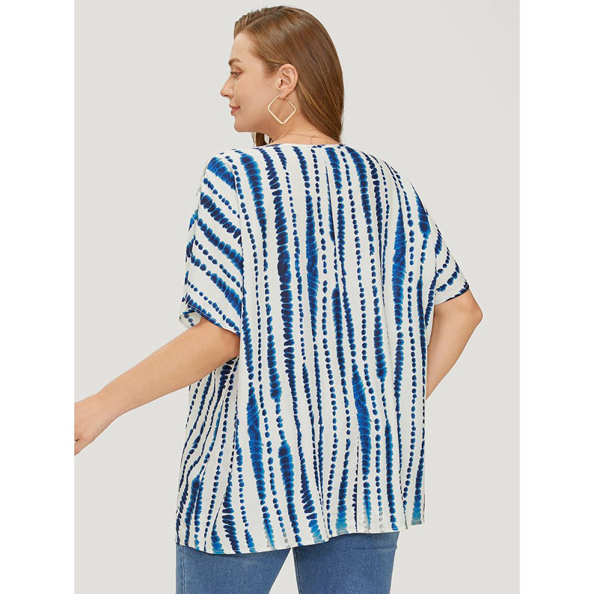 Plus Size Multicolor Tie Dye Patchwork Batwing Sleeve Notched Neck Blouse Women Vacation Short sleeve Notched collar Dailywear Blouses BloomChic 14-16/1X Product Image