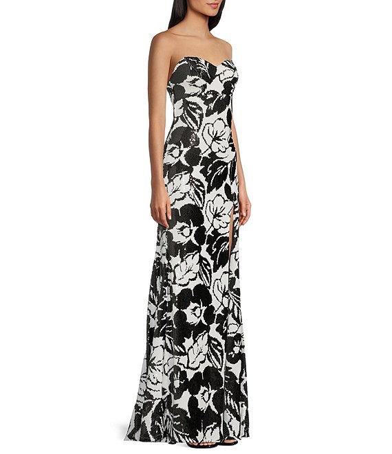 Honey and Rosie Floral Sequin Strapless Mermaid Dress Product Image