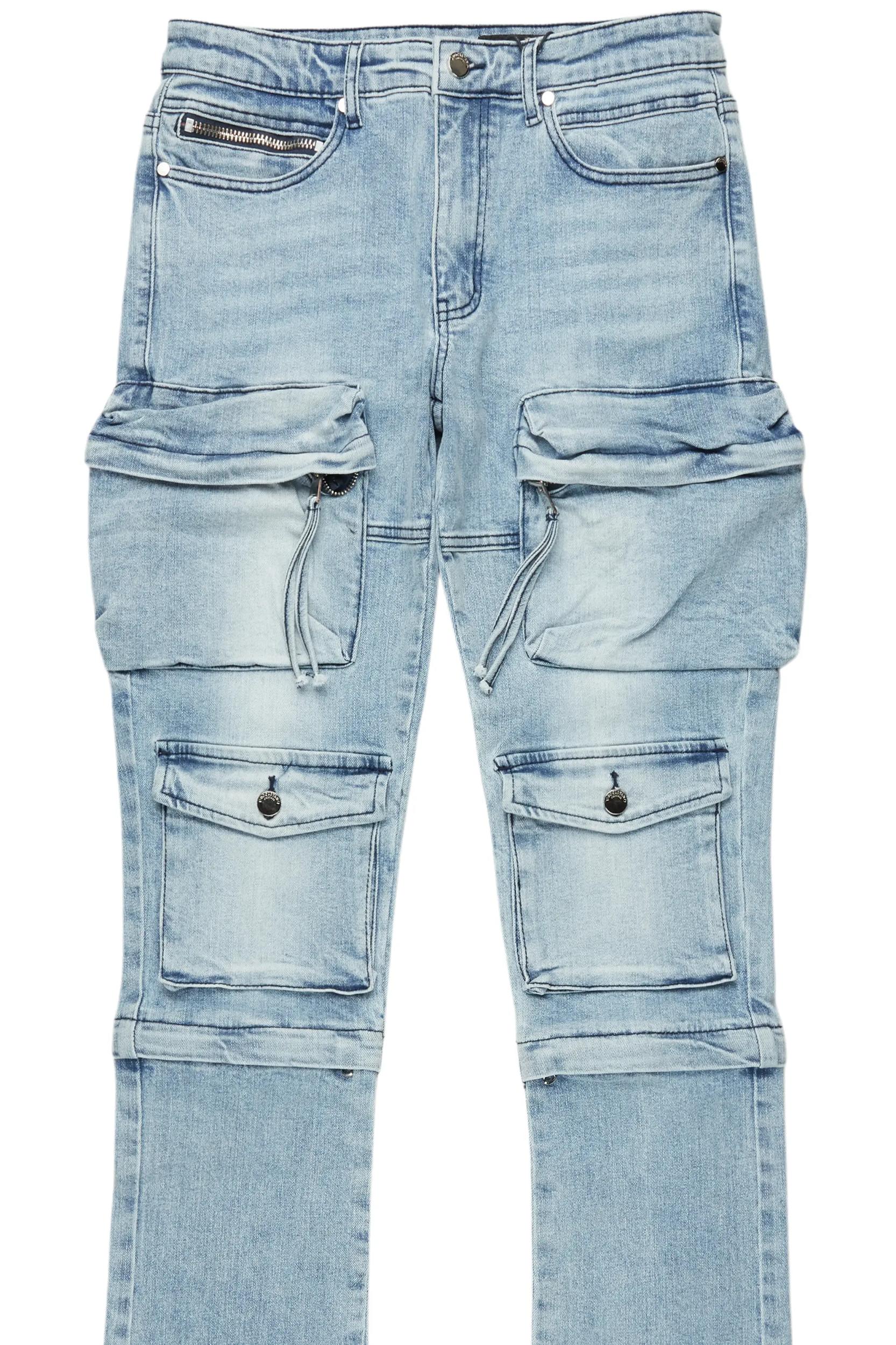 Jan Blue Stacked Flare Cargo Jean Male Product Image