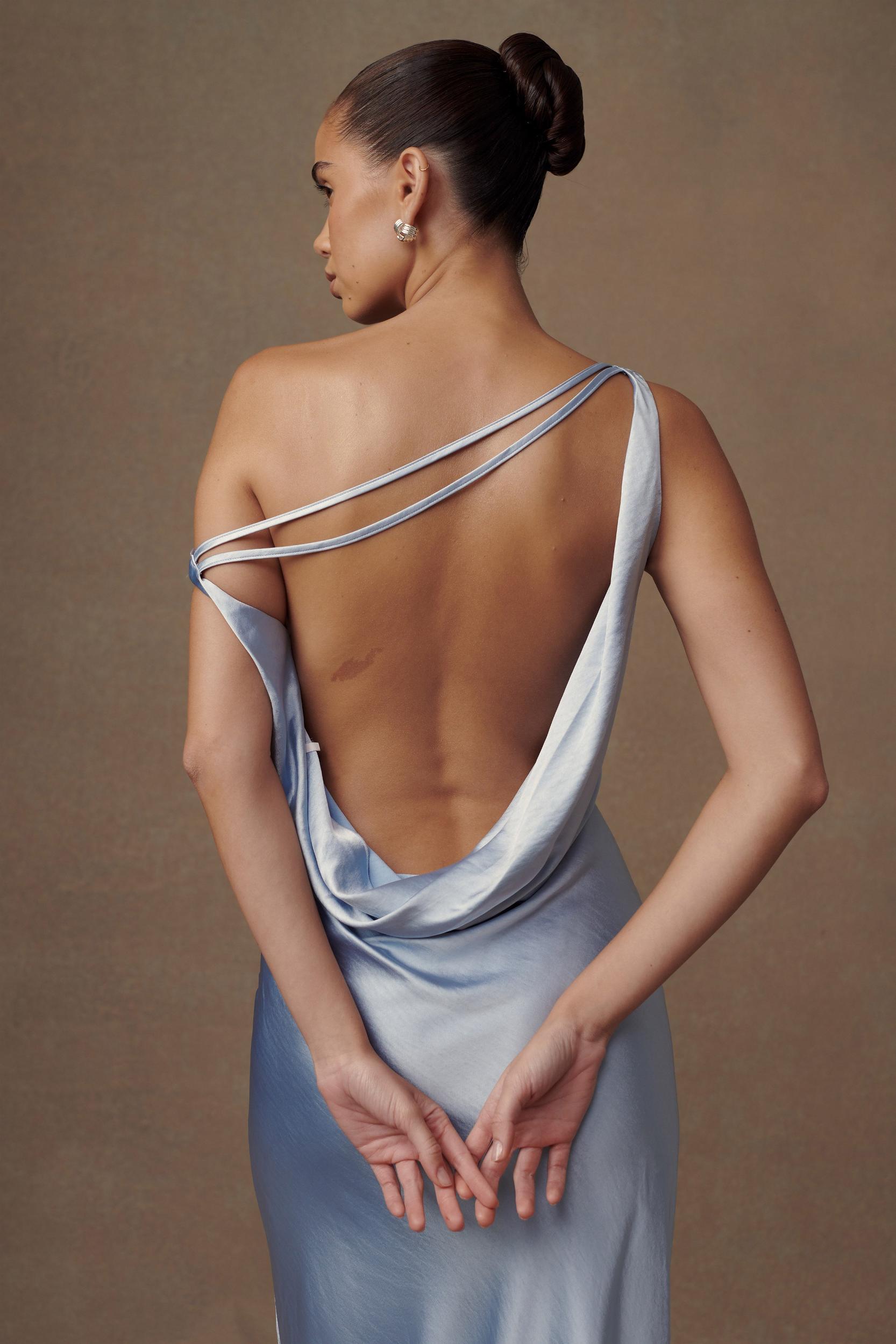 Yvette Slip Maxi Dress With Asymmetrical Hem - Cornflower Blue Product Image