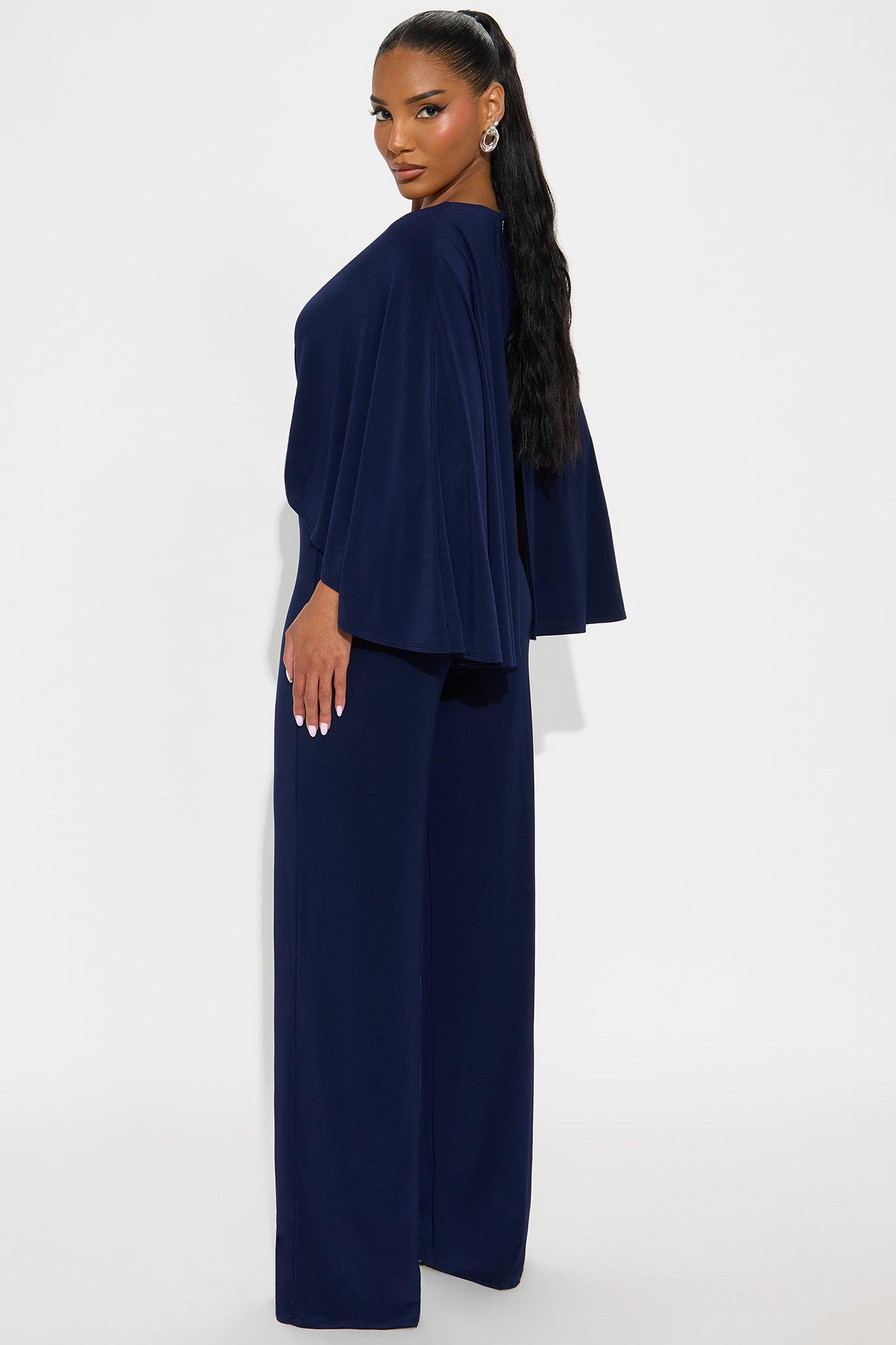 Jelena Cape Top Wide Leg Jumpsuit - Navy Female Product Image