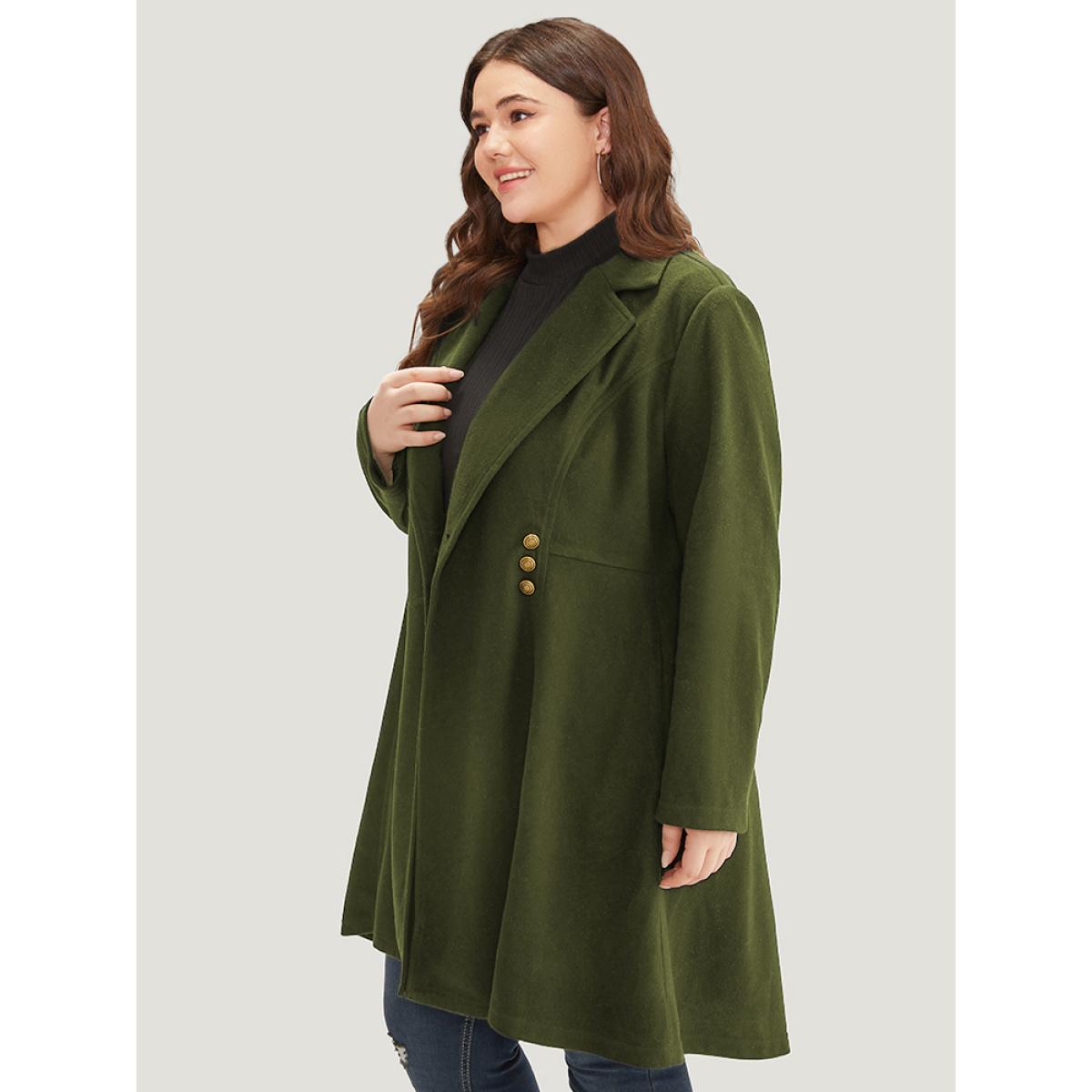 Plus Size Solid Lapel Collar Double Breasted Coat Women ArmyGreen Office Plain Ladies Office Winter Coats BloomChic 10/M Product Image