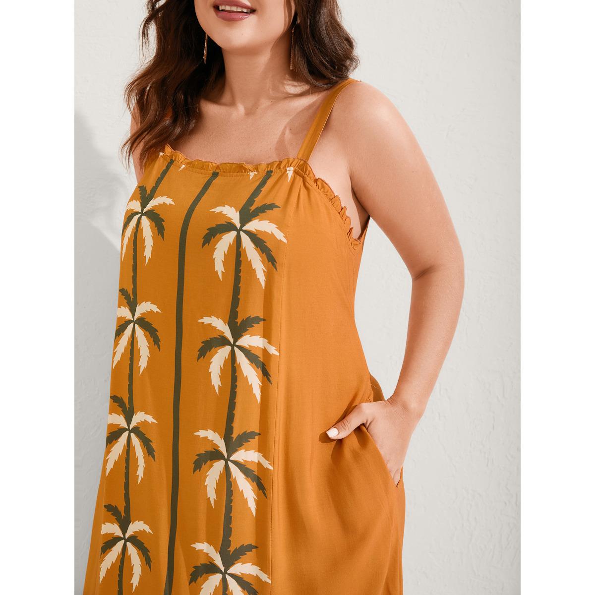 Plus Size Everything Tropical A-Line Cami Midi Dress OrangeRed Women Non Sleeveless Curvy BloomChic 22-24/3X Product Image