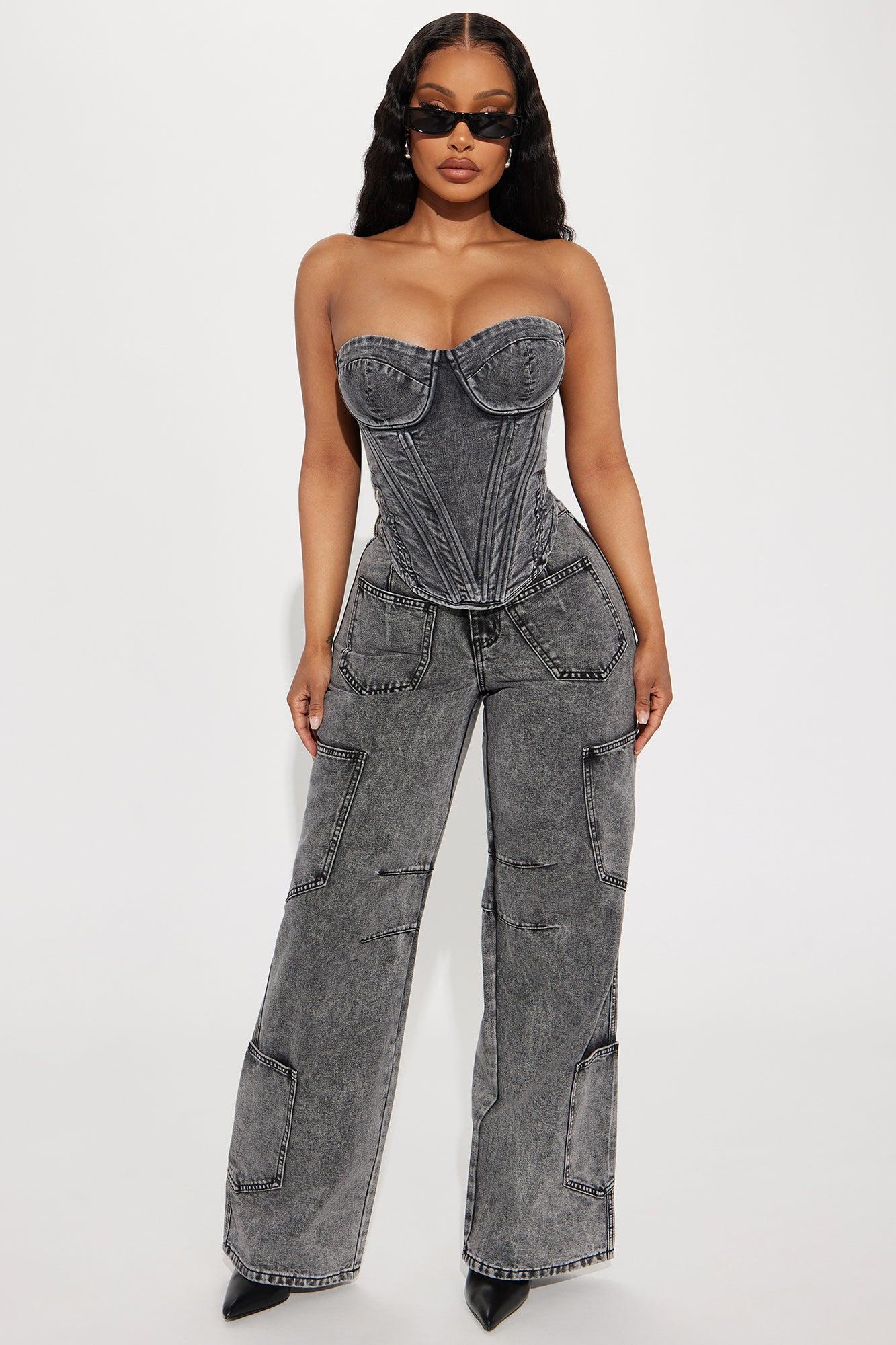 Bae For Tonight Denim Corset Top - Black Wash Product Image