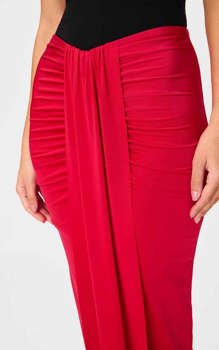Red Slinky Drape Front Ruched Maxi Skirt Product Image