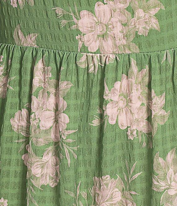 Sadie & Sage Rainy Days Textured Woven Floral Print Square Neck Short Sleeve Tie Back Tiered Maxi Dress Product Image