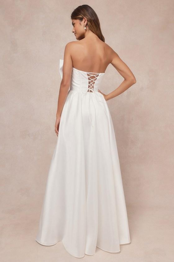 Refined Extravagance White Taffeta Bow Maxi Dress With Pockets Product Image