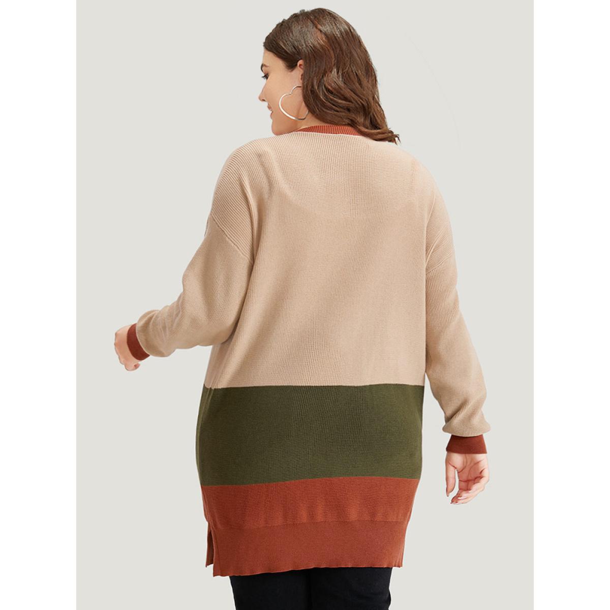 Plus Size Colorblock Contrast Split Side Cardigan Multicolor Women Casual Loose Long Sleeve Dailywear Cardigans BloomChic 14-16/1X Product Image