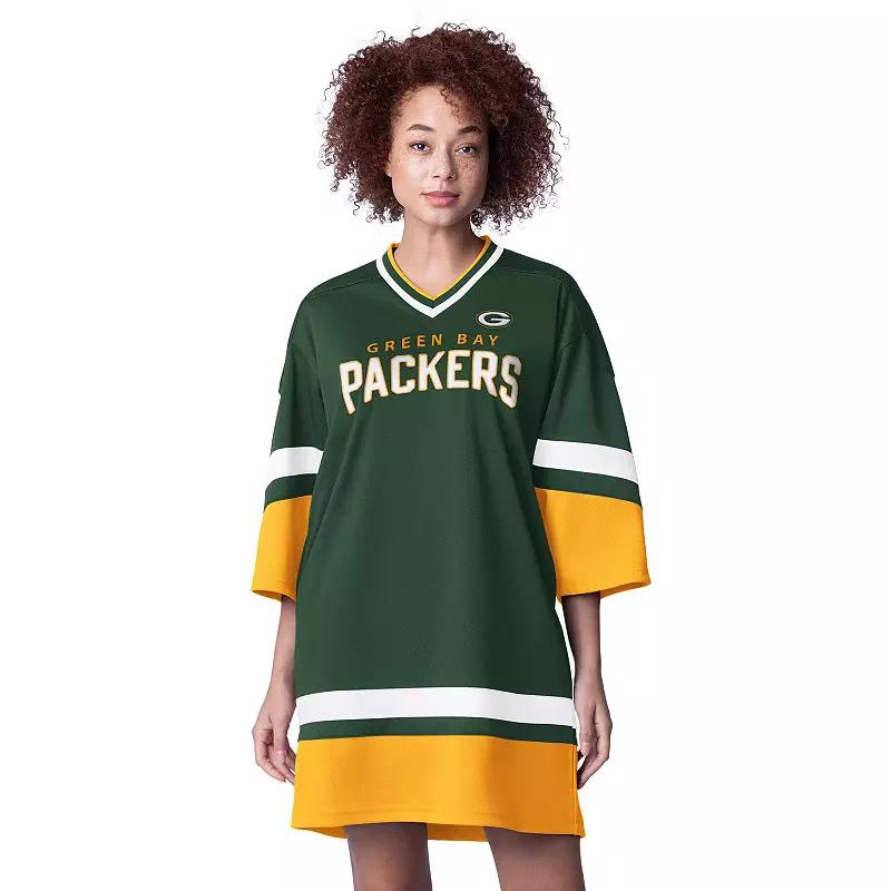 Women's Starter Green Green Bay Packers Slap Shot 3/4 Sleeve Sneaker Dress,  Product Image