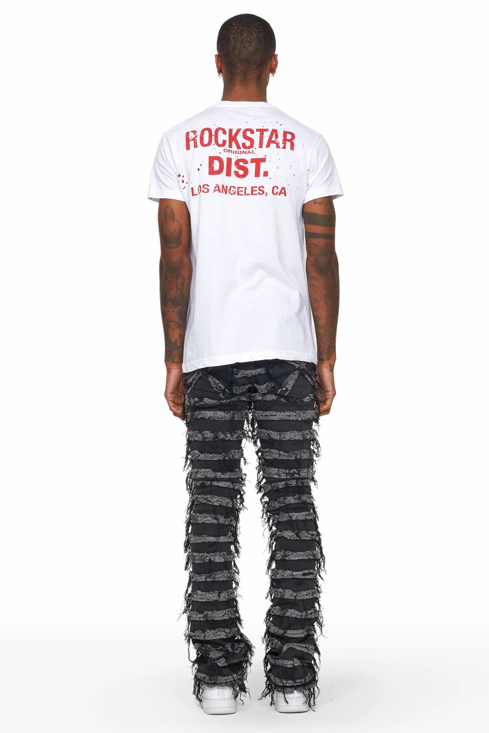 Ayan Dark Grey Distressed Stacked Flare Jeans Male Product Image