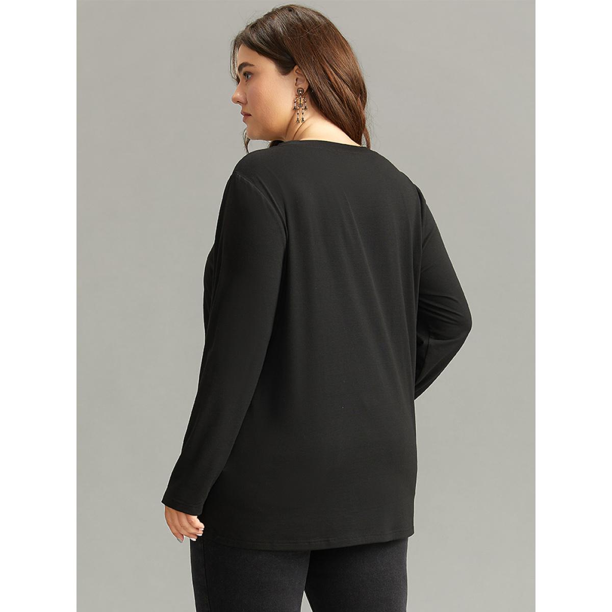 Plus Size Halloween Letter Round Neck T-shirt Black Women Casual Printed Halloween Festival-Halloween T-shirts BloomChic 26/4X Product Image