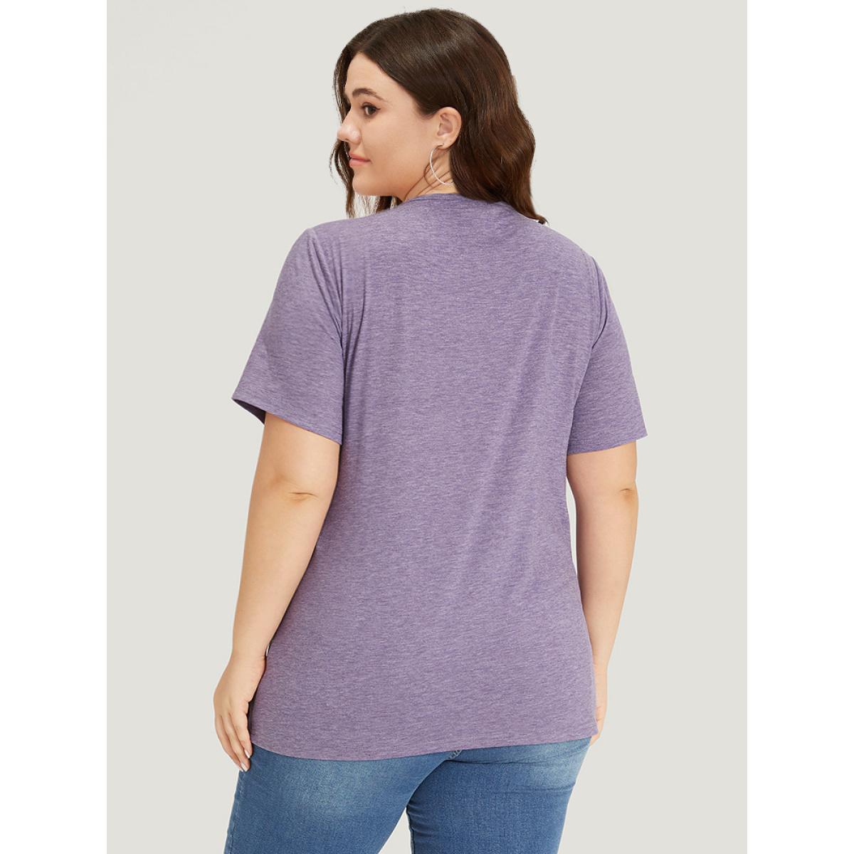 Plus Size Plain Heather V Neck Cut Out Twist T-shirt Mauve Women Casual Plain Plain V-neck Dailywear T-shirts BloomChic 30/6X Product Image