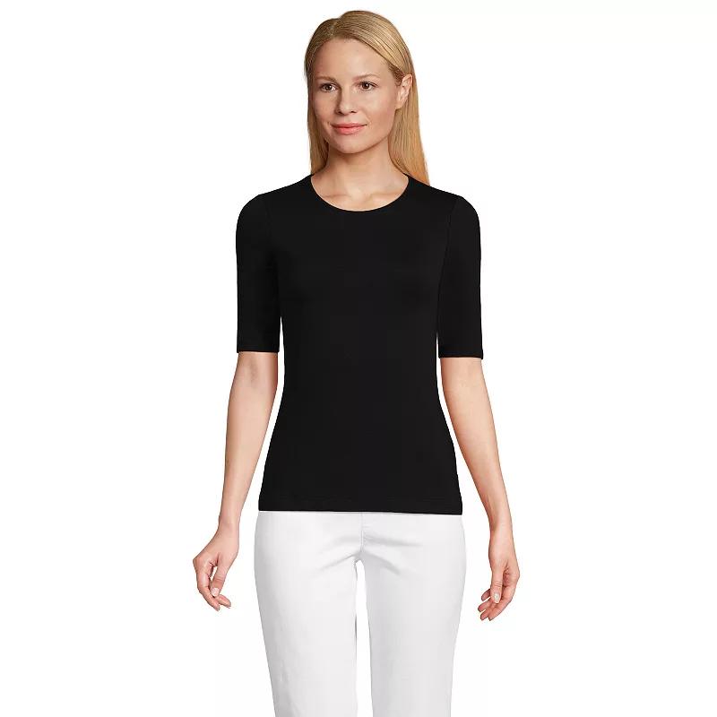 Petite Lands' End Lightweight Cotton Modal Elbow Sleeve Crew Neck Tee, Women's,  Product Image