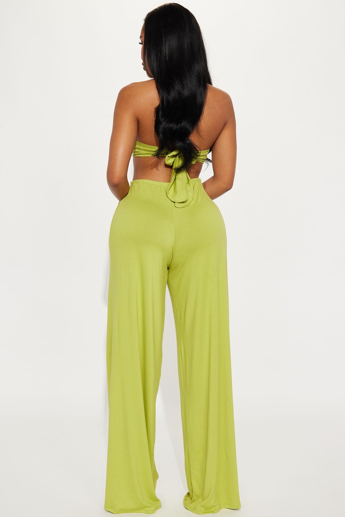 Lala Cotton Halter Jumpsuit - Chartreuse Product Image