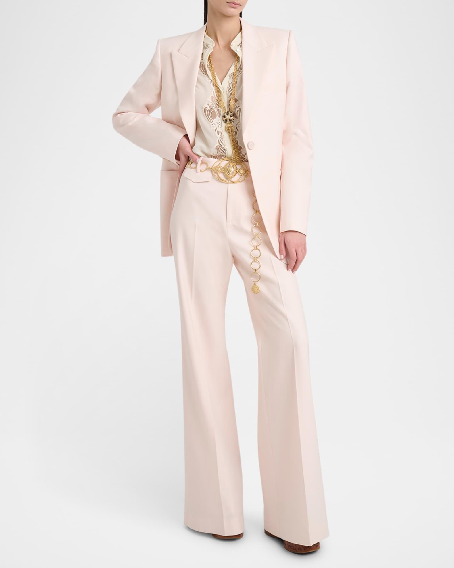 Lace Placket Tulip-Sleeve Silk Blouse Product Image