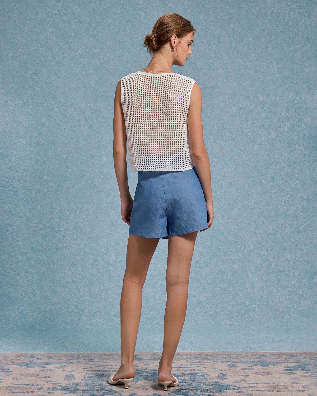 White V Neck Cut Out Tank Top Product Image