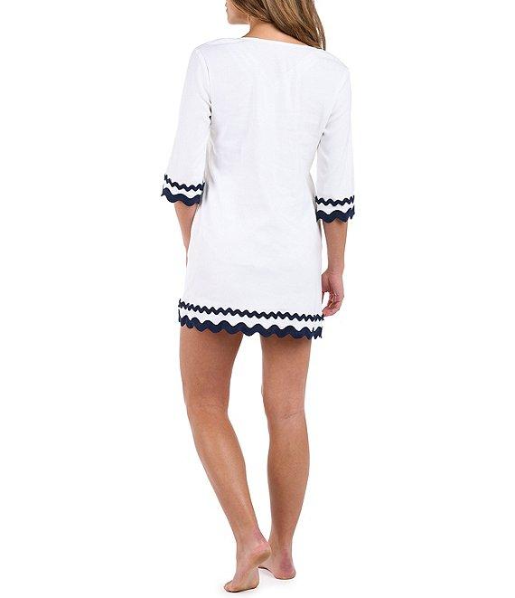 La Blanca Poolside V-Neck 3/4 Sleeve Rick Rack Trim Tunic Swim Cover-Up Product Image