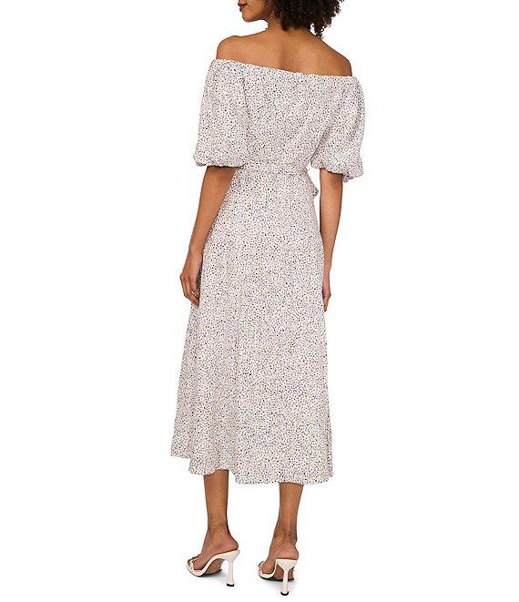 Vince Camuto Woven Off-Shoulder Puff Short Sleeve A Line Midi Dress Product Image