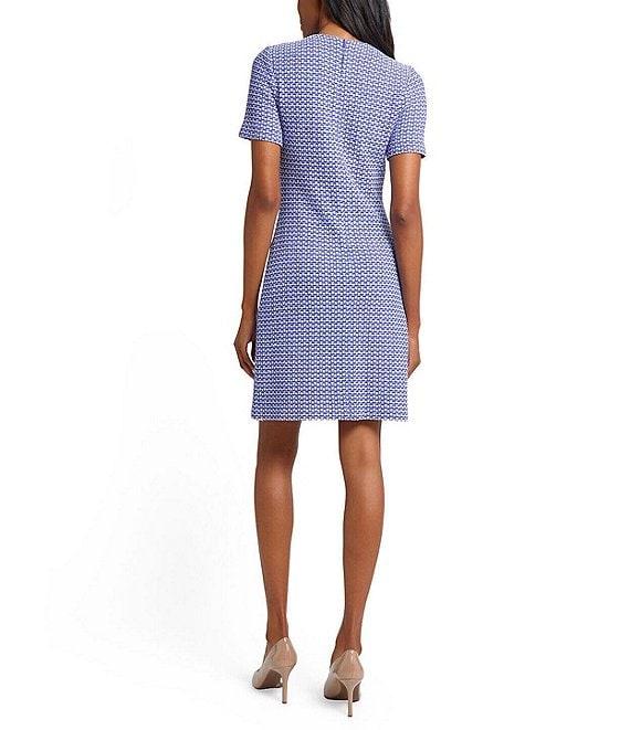Ming Wang Honeycomb Tweed Knit Crew Neck Short Sleeve Sheath Dress Product Image