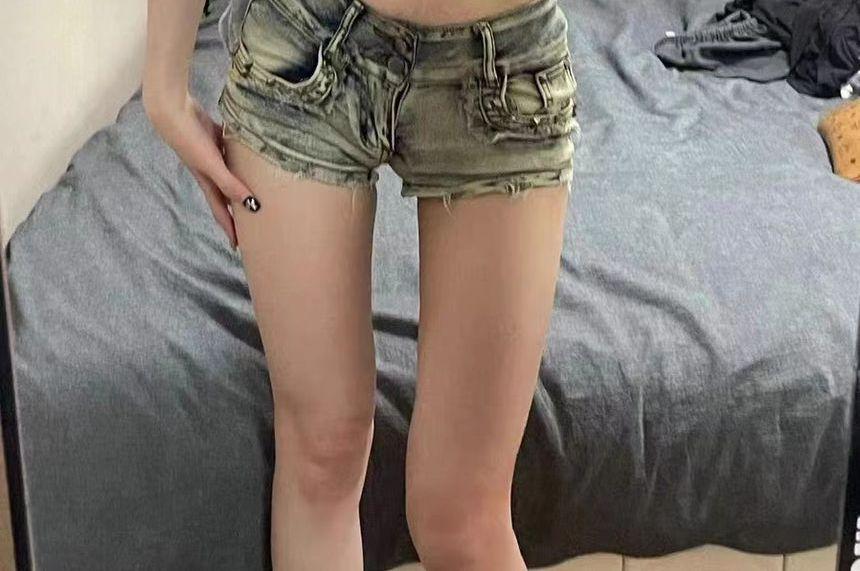 Low Rise Studded Denim Hot Pants Product Image