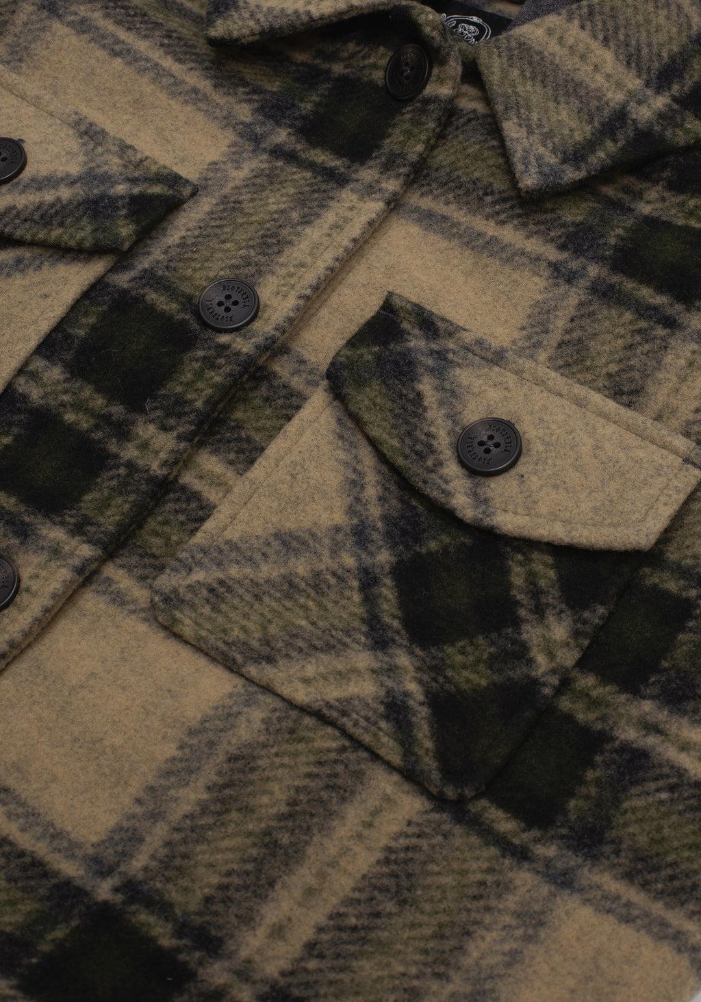 Trellis Hooded Pocket Check Shacket - Green Product Image