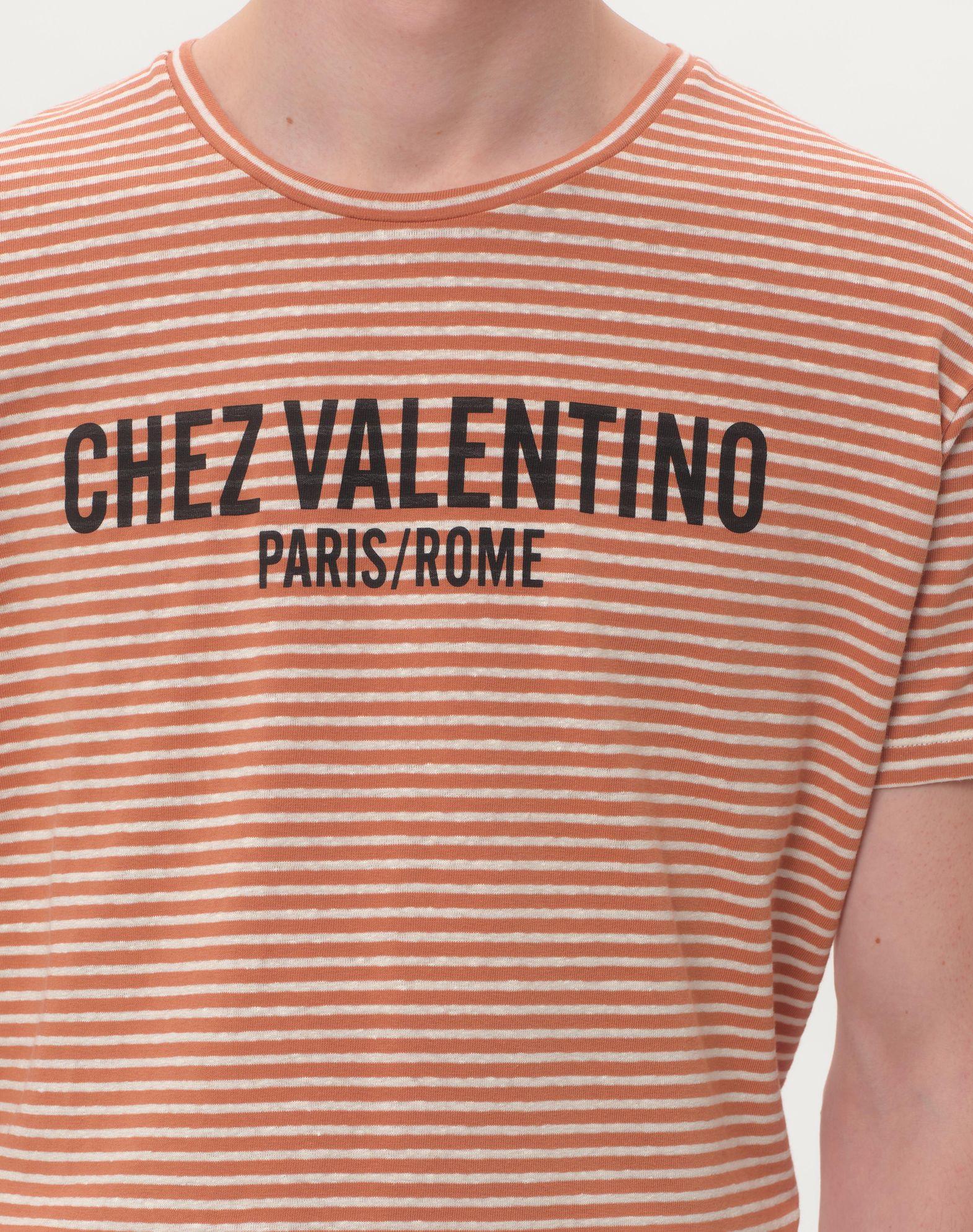 Striped Cotton T-Shirt With Chez Valentino Print Product Image