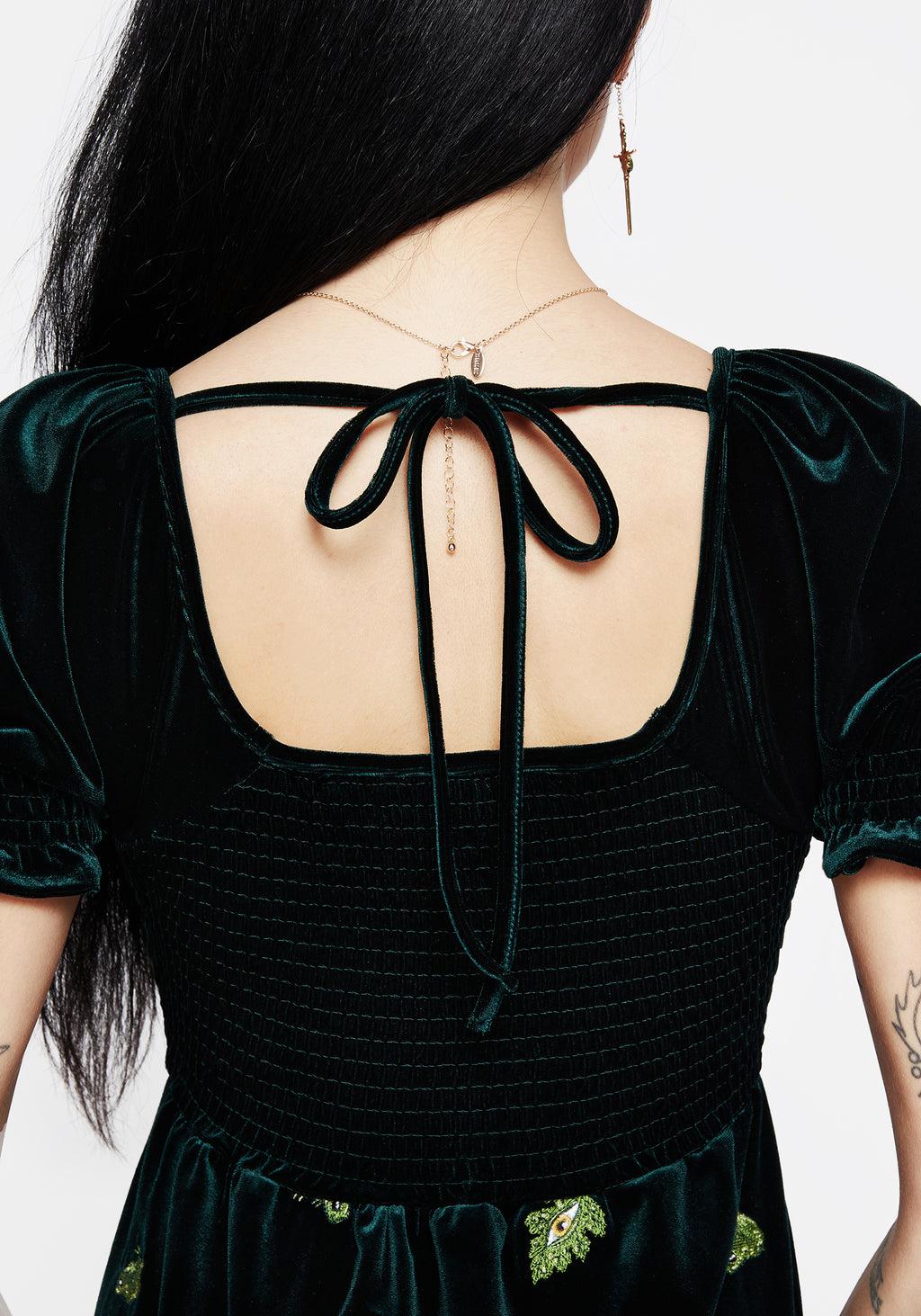 Swamplife Frog Embroidered Velour Tiered Midi Dress Product Image