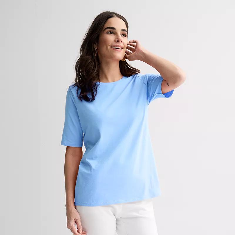 Women's Croft & Barrow® Elbow Sleeve Printed Basic Tee, Size: Medium, Pink Lipstick Product Image