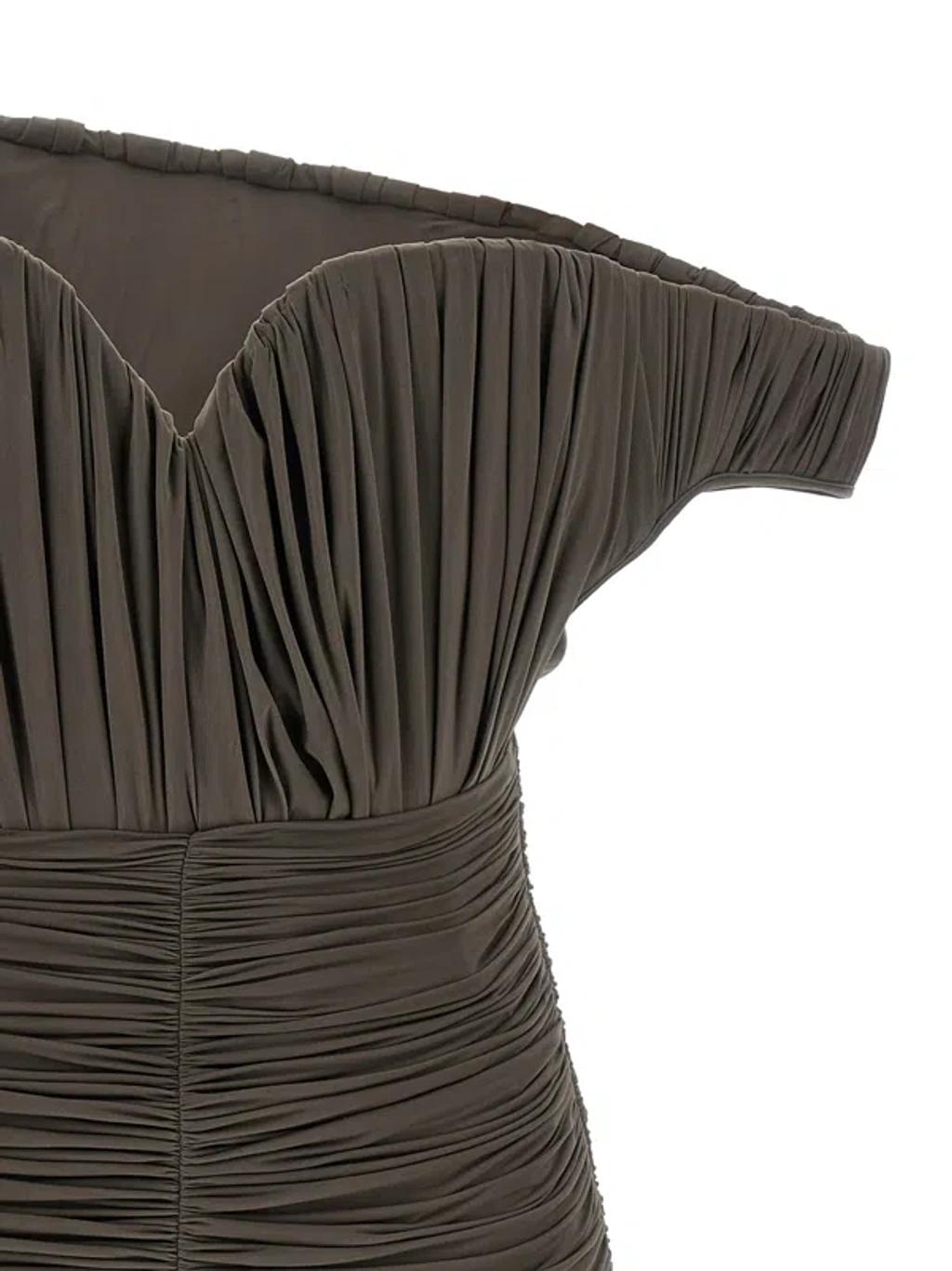 MAGDA BUTRYM Asymmetric One-shoulder Corset Dress With Ruffles In Brown Product Image