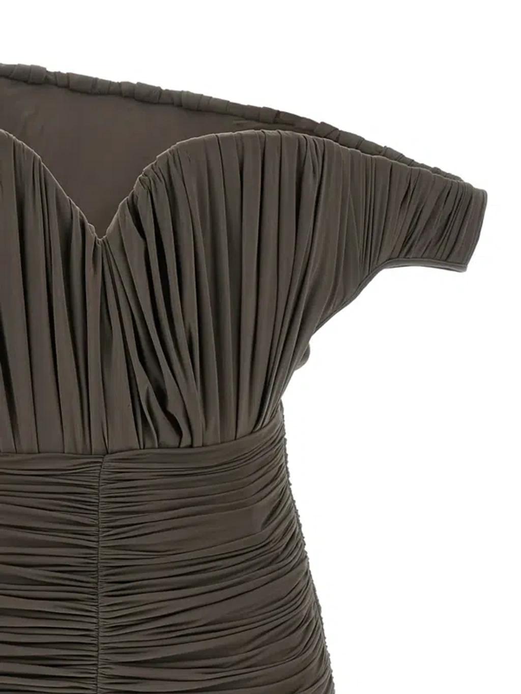 MAGDA BUTRYM Asymmetric One-shoulder Corset Dress With Ruffles In Brown Product Image