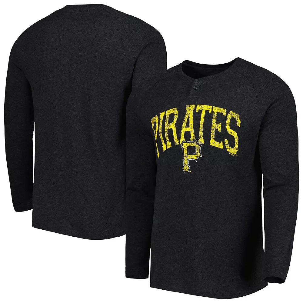 Men's Concepts Sport Black Pittsburgh Pirates Inertia Raglan Long Sleeve Henley T-Shirt, Size: Medium Product Image