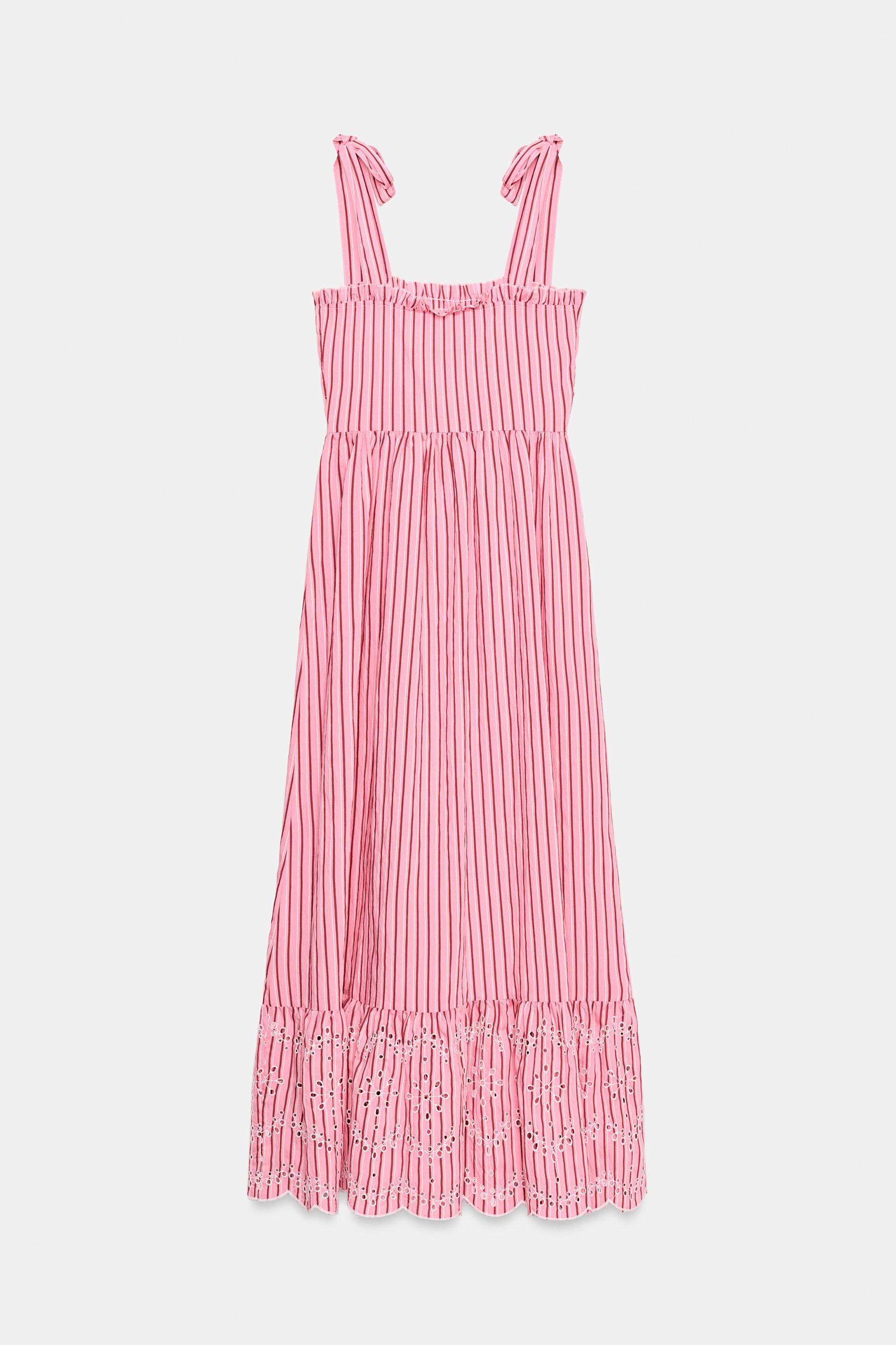 STRIPED TIED MIDI DRESS Product Image