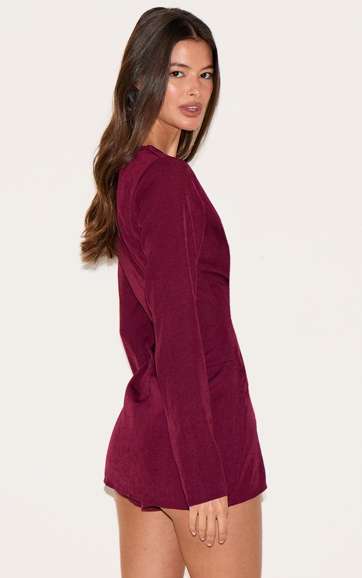 Burgundy Tailored Button Down Scoop Neck Romper Product Image