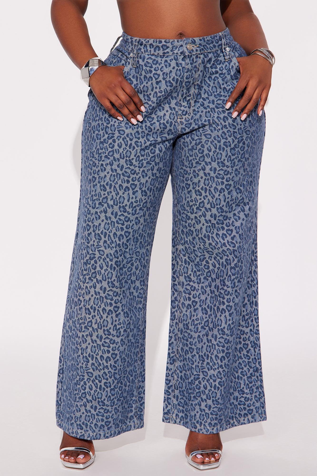 Ferociously Leopard Print Wide Leg Jeans - Medium Wash Female Product Image