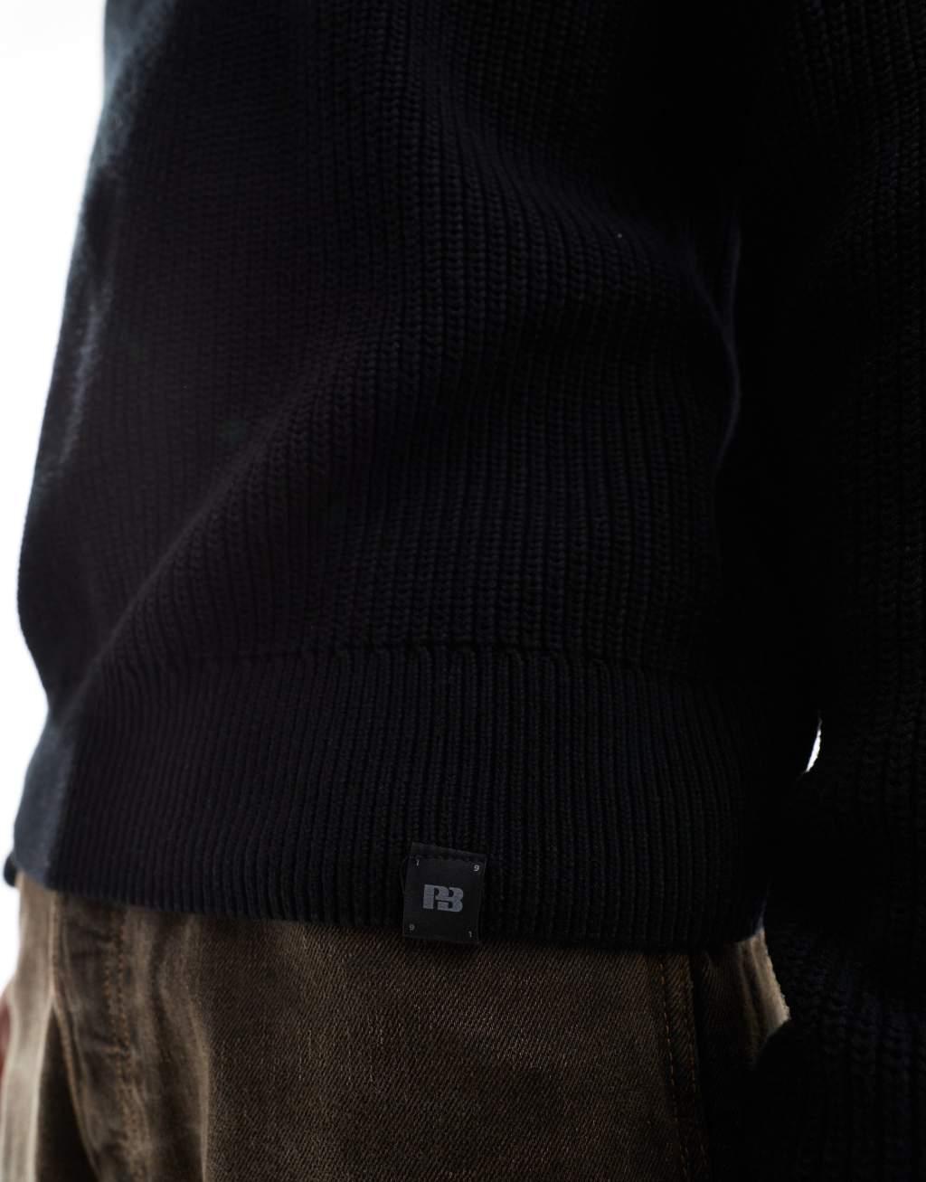 Pull&Bear 1/4 zip knitted sweater in black Product Image