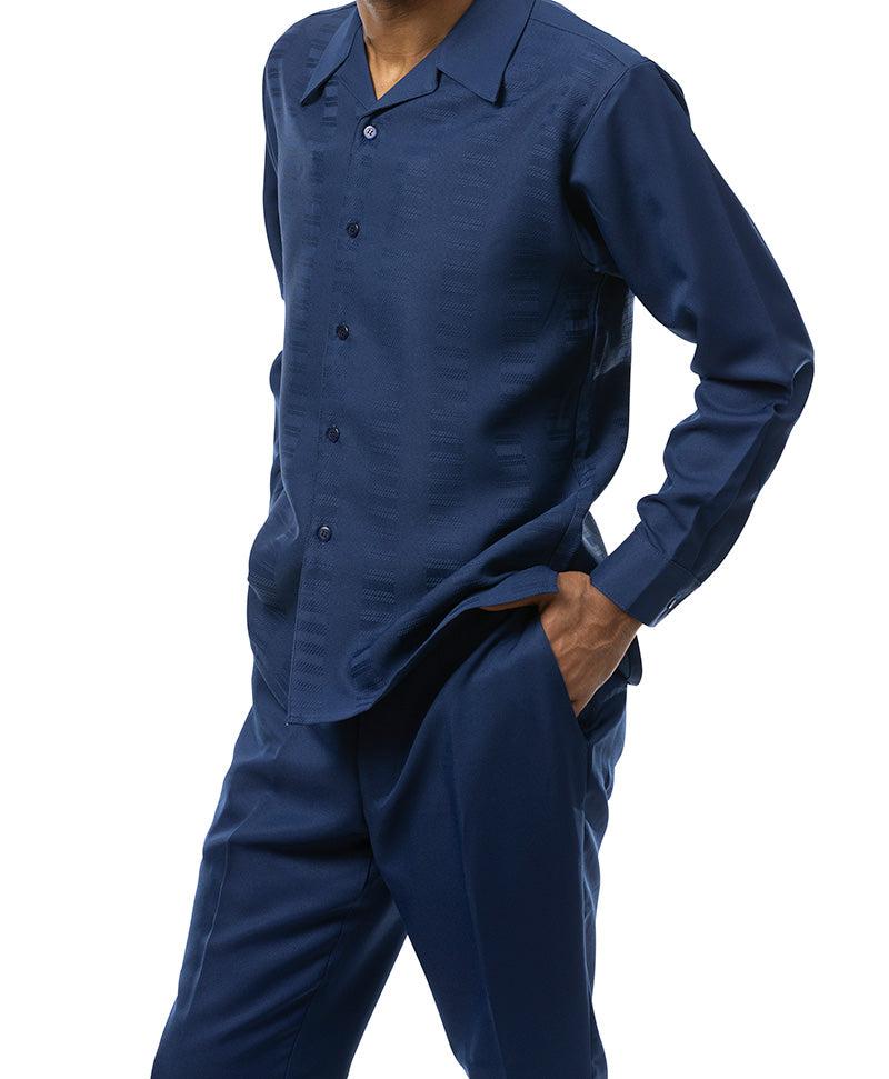 (2XL/42) Navy Tone-on-Tone 2 Piece Long Sleeve Walking Suit Set Product Image
