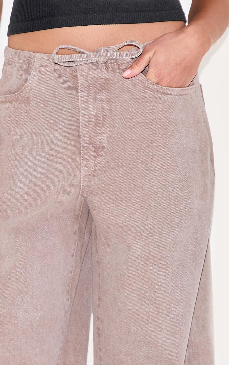 Mushroom Low Rise Tie Waistband Wide Leg Jeans Product Image