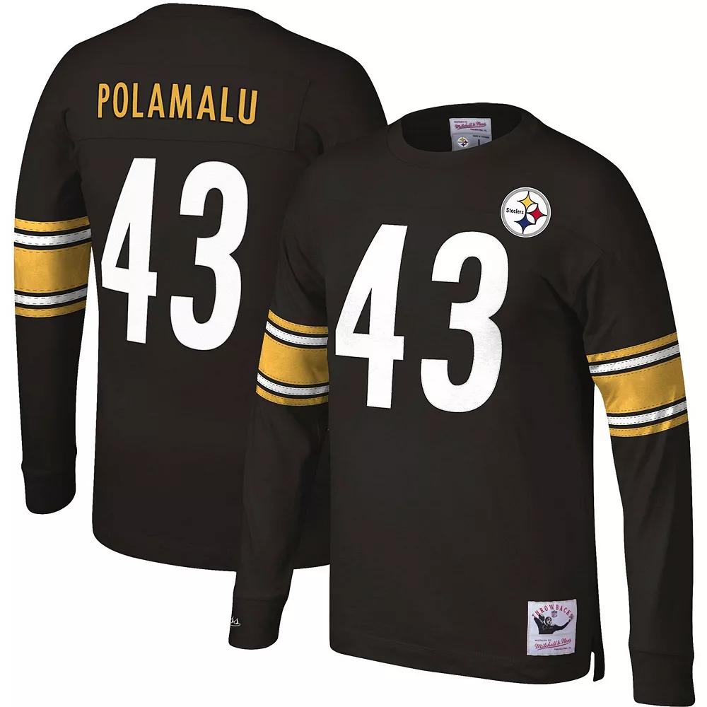 Men's Mitchell & Ness Troy Polamalu Black Pittsburgh Steelers Throwback Retired Player Name & Number Long Sleeve Top, Size: XL Product Image