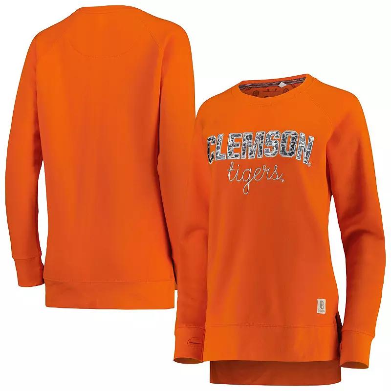 Women's Pressbox Orange Clemson Tigers Steamboat Animal Print Raglan Pullover Sweatshirt, Size: Small Product Image