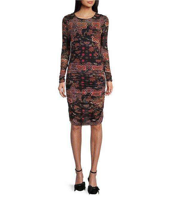 C&V Chelsea & Violet Mesh Long Sleeve Print Dress Product Image