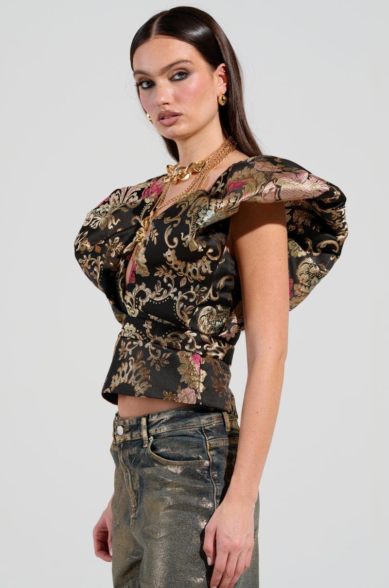 GET MY CLOSE UP FLORAL BROCADE BLOUSE Product Image