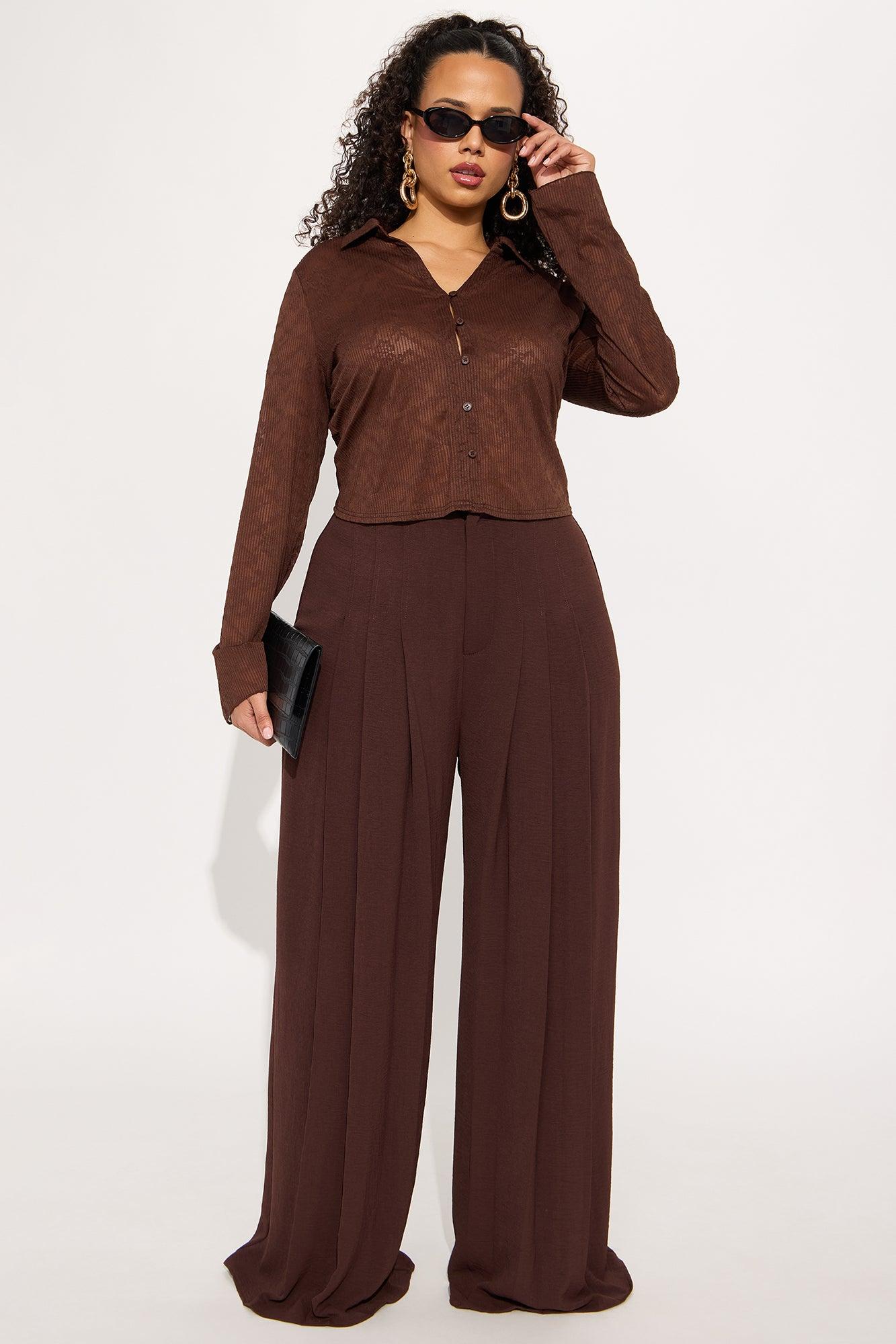 Elevate You Pleated Wide Leg Trouser - Chocolate Product Image