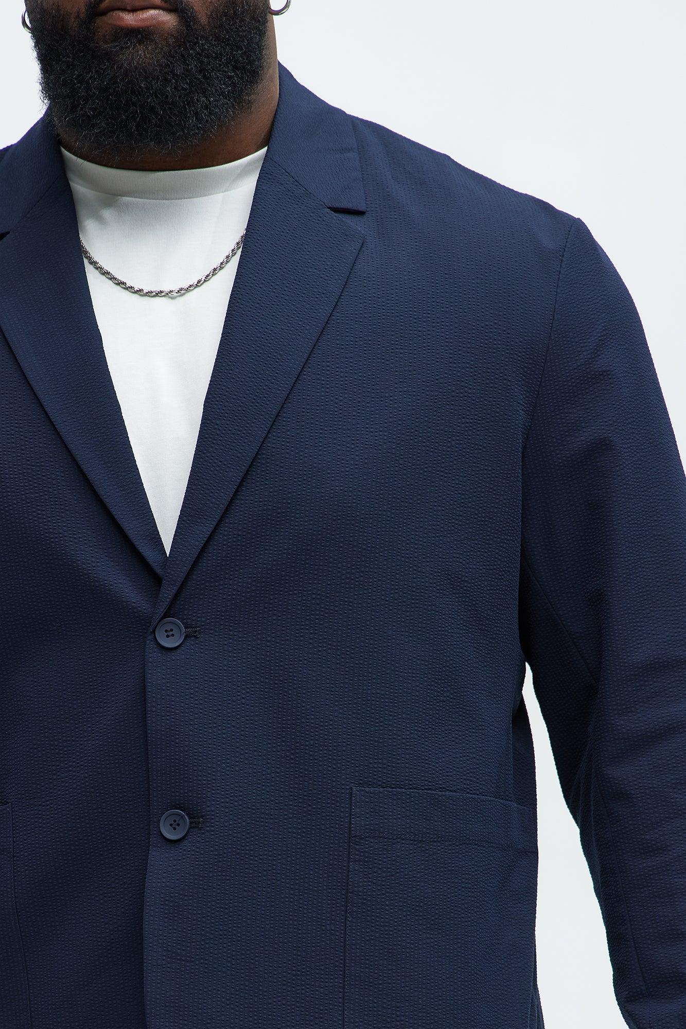 Seersucker Casual Blazer - Navy Product Image