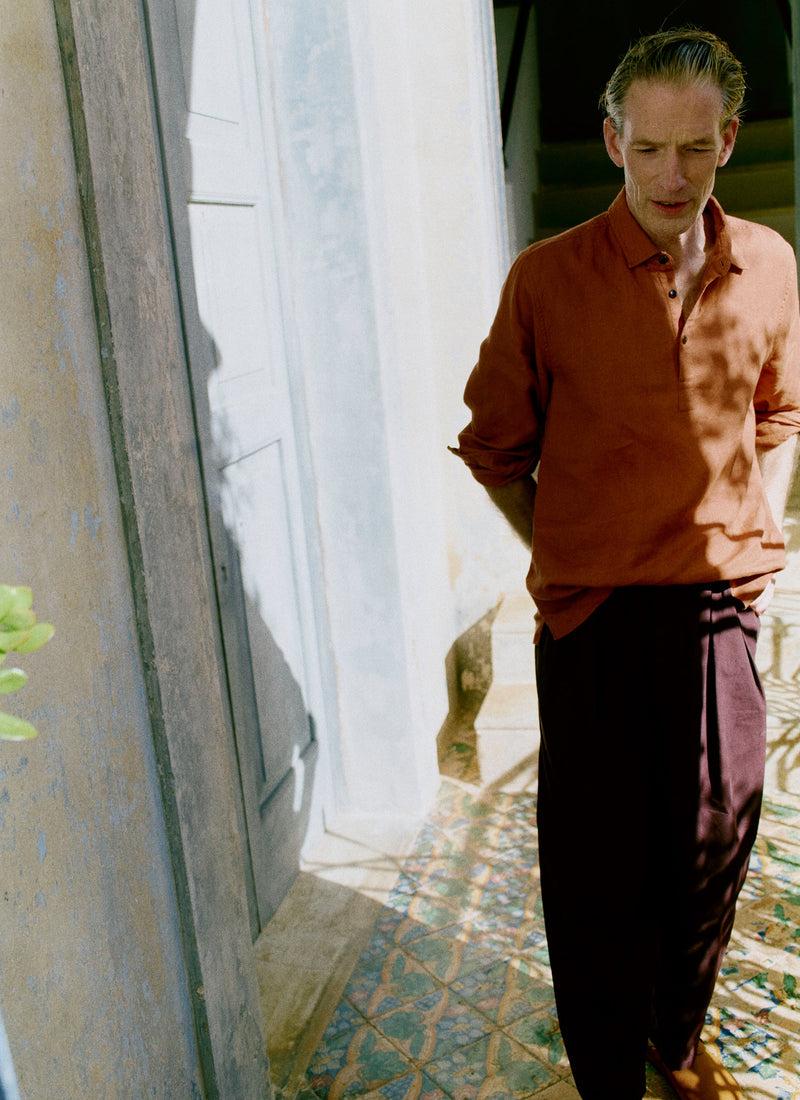 Half Placket Linen Shirt | Copper Product Image