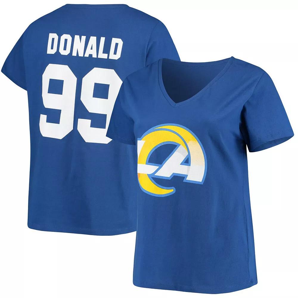 Women's Fanatics Branded Aaron Donald Royal Los Angeles Rams Plus Size Name & Number V-Neck T-Shirt, Size: 2XL, Blue Product Image