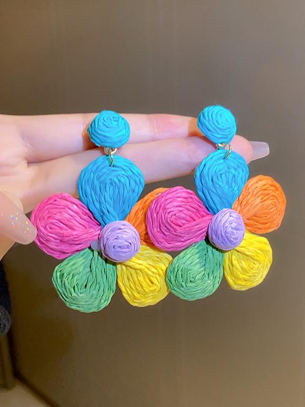 Colorful Flower Shape Drop Earrings Product Image
